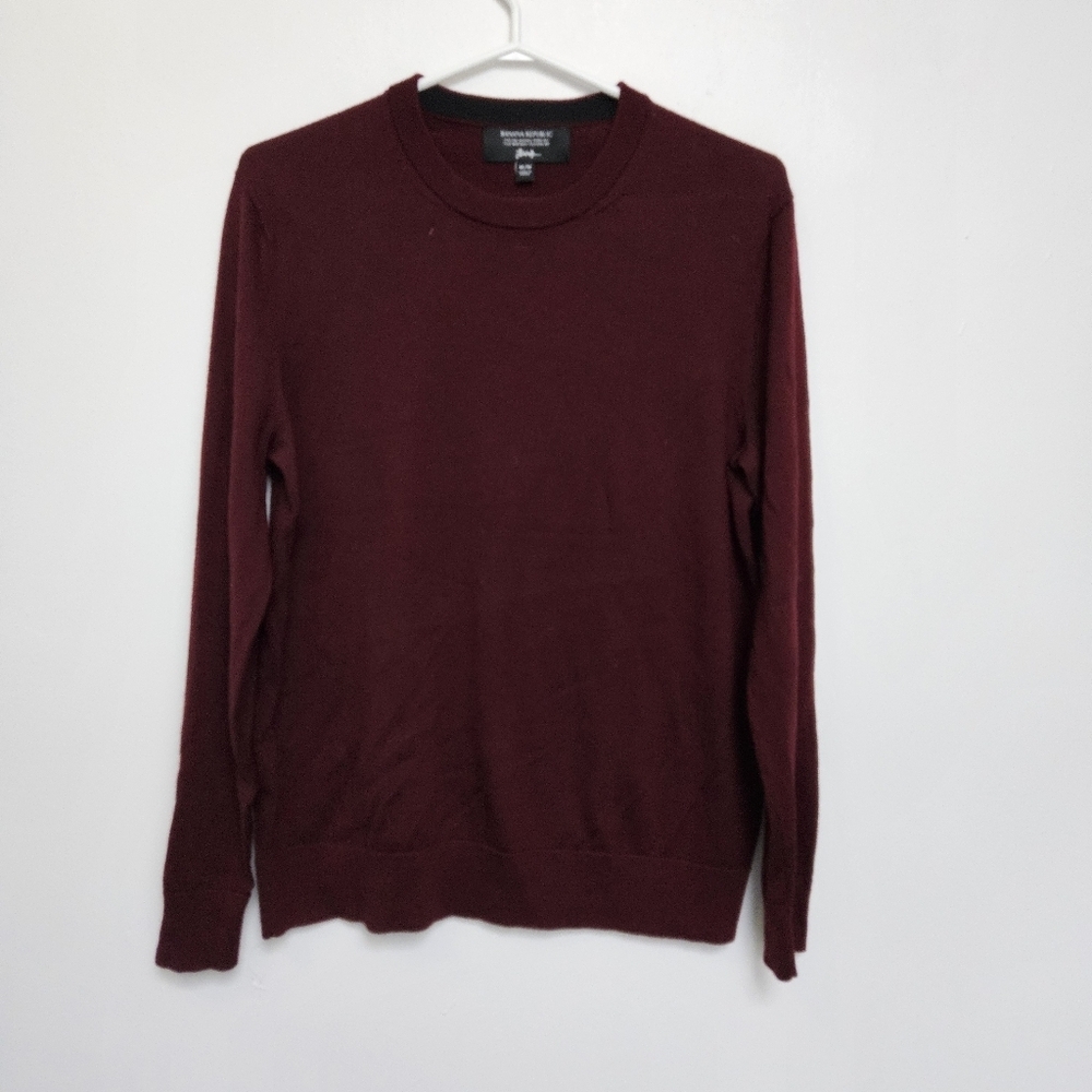 Banana Republic Mens Sz M 100% Italian Fine Merino Wool Maroon Crew Neck Sweater